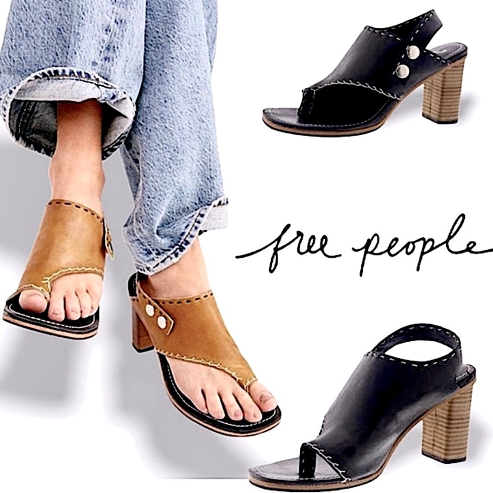 SALE Free People Blk Leather Block Sandal